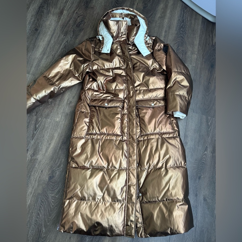 New! DOWN ALTERNATIVE METALLIC PUFFER LONG COAT